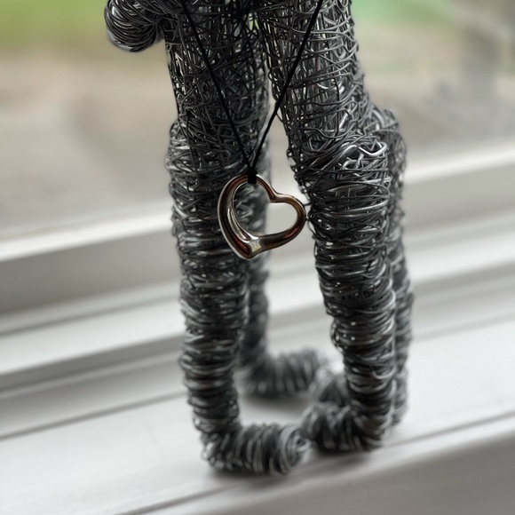 Tiffany & Co. Elsa Peretti Large Open Heart Black Cord Necklace - Picture 2 of 7